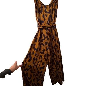 Moon River Animal Print Jumpsuit in Black and Tan